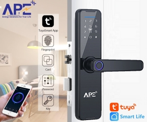 Khóa cửa vân tay điện tử thông minh APE601 Black (App TUYA WIFI, Tặng kèm camera FB-LINK TY302)